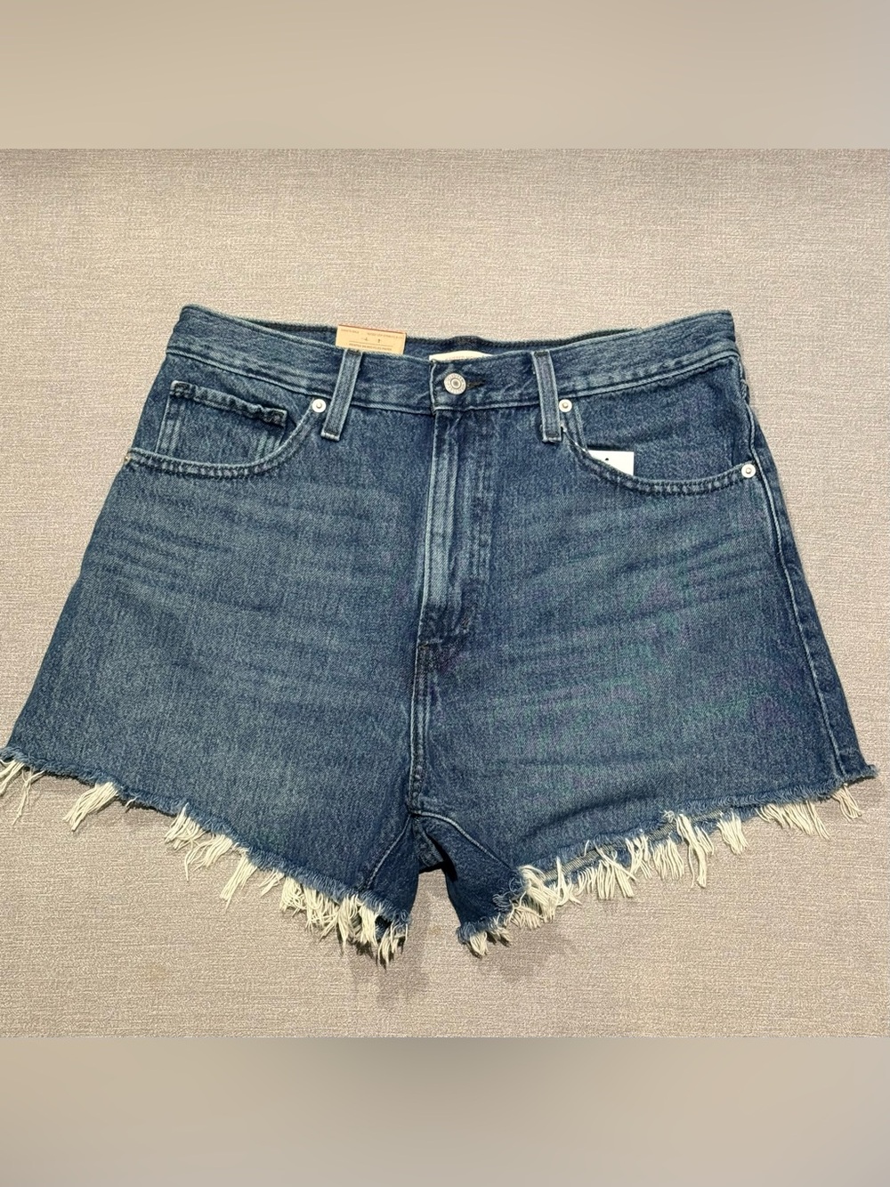 Levi's Dark Blue Frayed Hem Denim Shorts